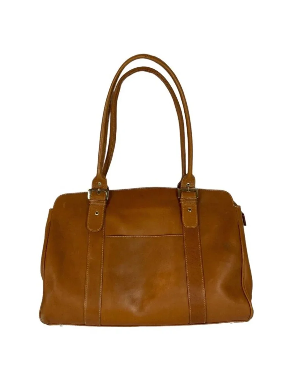 Piel Womens Leather Briefcase Tote Camel Laptop Bag Multiple Pockets Executive
